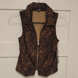 Sugarkiss Leopard Print Zip-Up Vest